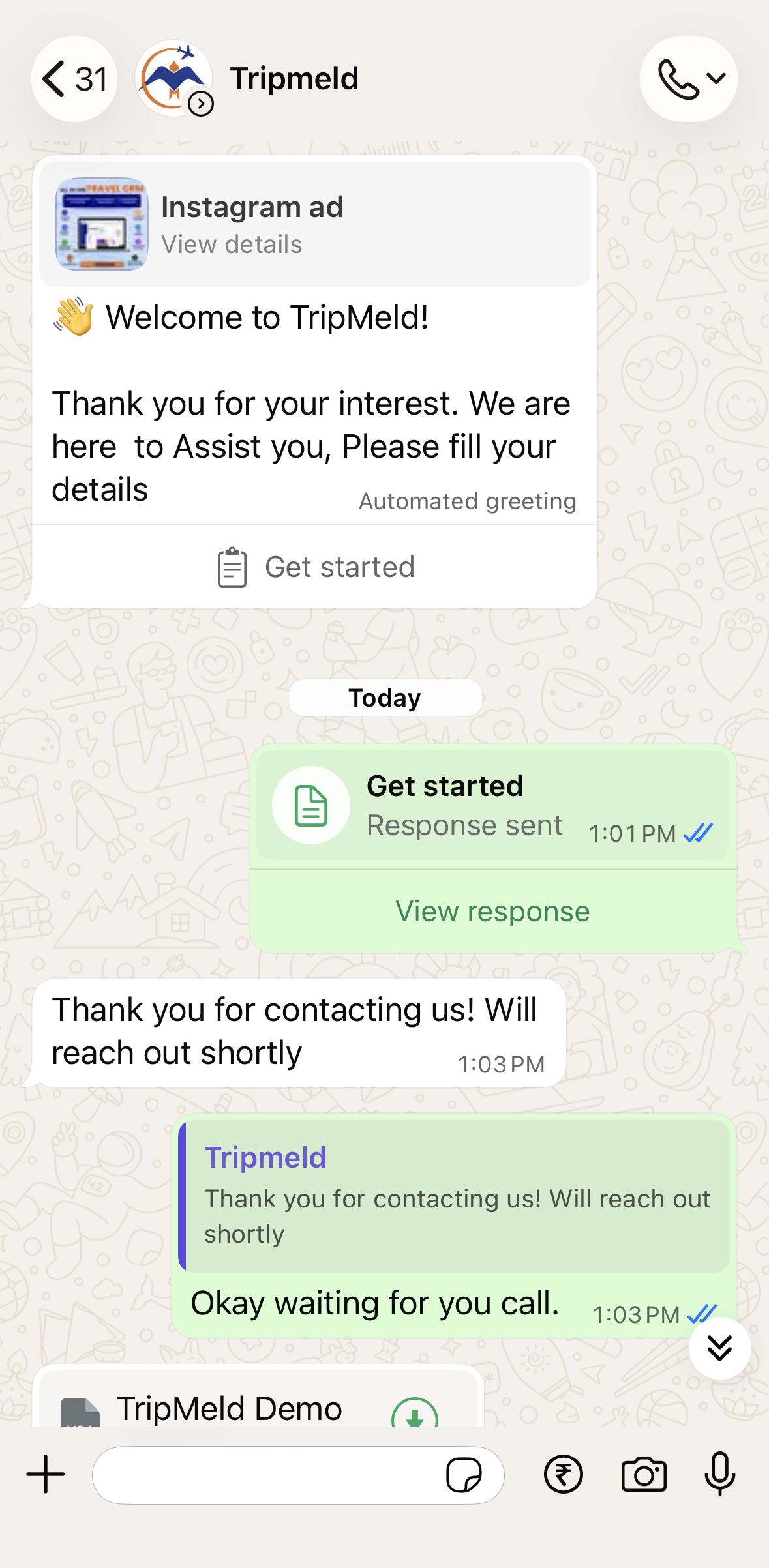 WhatsApp chat mockup